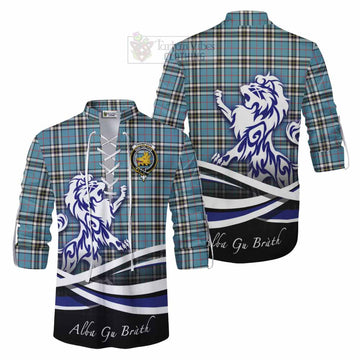 Thompson (Thomson) Tartan Ghillie Kilt Shirt with Alba Gu Brath Regal Lion Emblem Men - Tartan Vibes Clothing