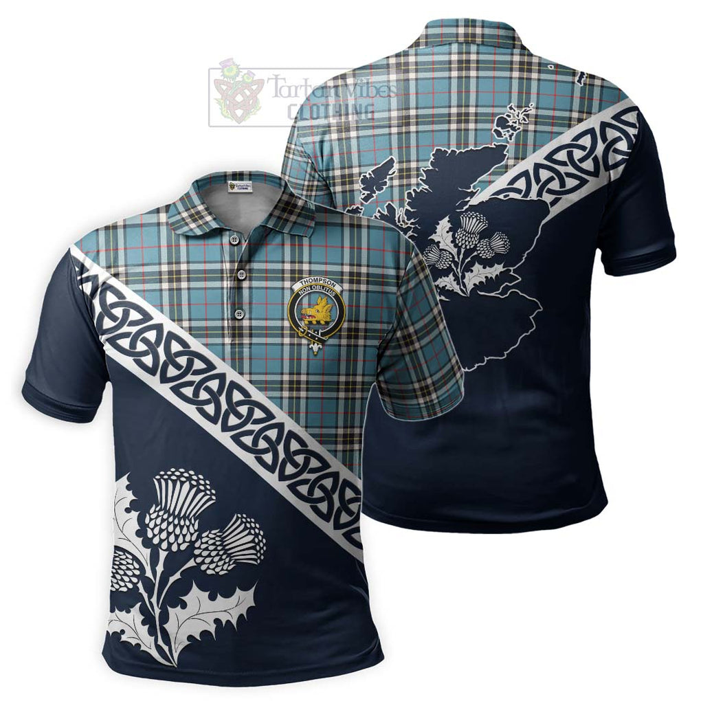 Thompson (Thomson) Tartan Polo Shirt Featuring Thistle and Scotland Map Kid - Tartanvibesclothing Store