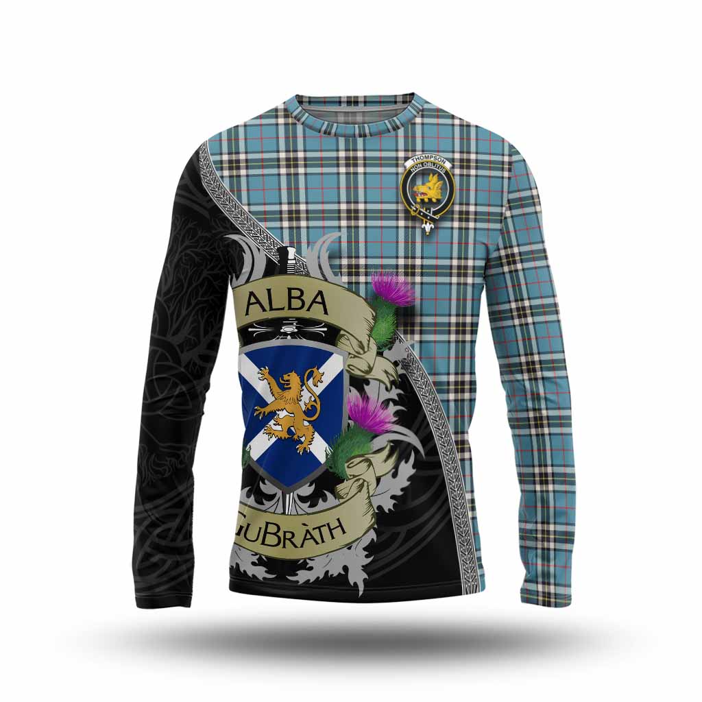 Thompson (Thomson) Tartan Family Crest Long Sleeve T-Shirt Lion Rampant Royal Thistle Shield Celtic Inspired Unisex - Tartan Vibes Clothing