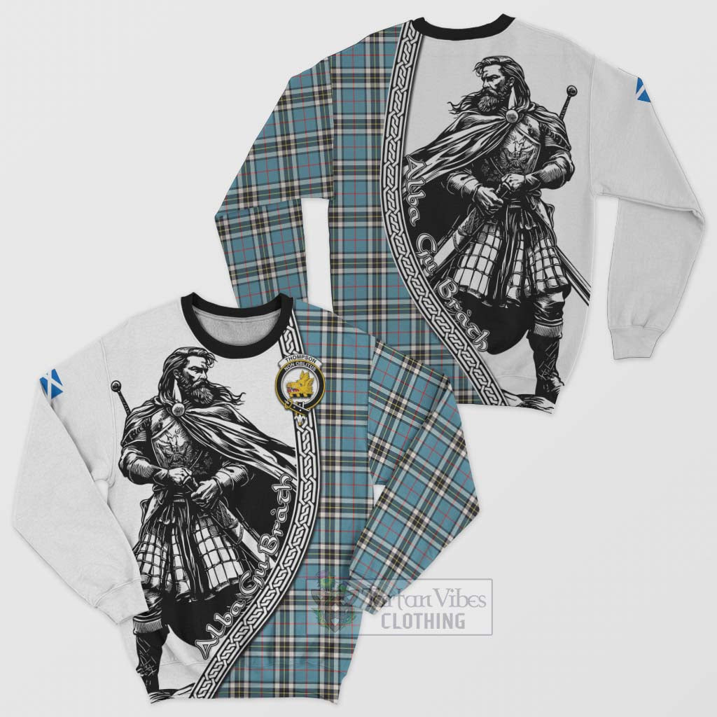 Thompson (Thomson) Tartan Clan Crest Sweatshirt with Highlander Warrior Celtic Style Unisex - Tartan Vibes Clothing