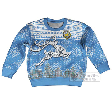 Thompson (Thomson) Clan Christmas Kid Ugly Sweater with Tartan and Celtic Reindeer Style Kid - Tartan Vibes Clothing