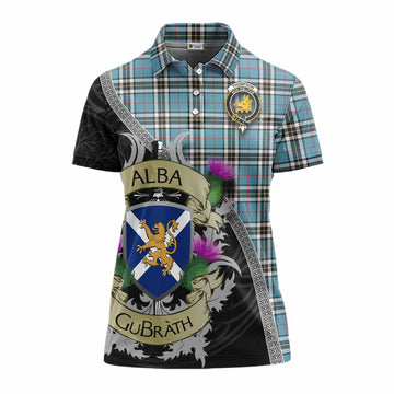 Thompson (Thomson) Tartan Family Crest Women's Polo Shirt Lion Rampant Royal Thistle Shield Celtic Inspired Women - Tartan Vibes Clothing
