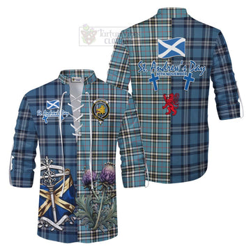 Thompson (Thomson) Tartan Ghillie Kilt Shirt Happy St. Andrew's Day Half Tartan Style Men - Tartan Vibes Clothing