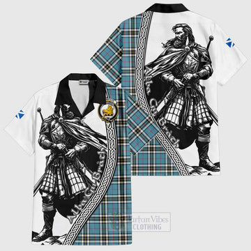 Thompson (Thomson) Tartan Clan Crest Hawaiian Shirt with Highlander Warrior Celtic Style Kid - Tartan Vibes Clothing