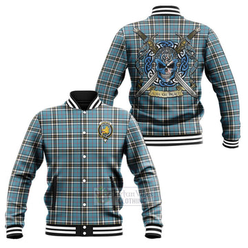 Thompson (Thomson) Tartan Baseball Jacket with Family Crest Celtic Skull Style Unisex - Tartan Vibes Clothing