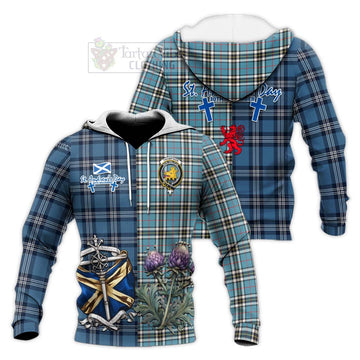 Thompson (Thomson) Tartan Knitted Hoodie Happy St. Andrew's Day Half Tartan Style Unisex Knitted Pullover Hoodie - Tartan Vibes Clothing