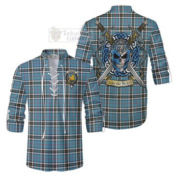 Thompson (Thomson) Tartan Ghillie Kilt Shirt with Family Crest Celtic Skull Style Men - Tartan Vibes Clothing
