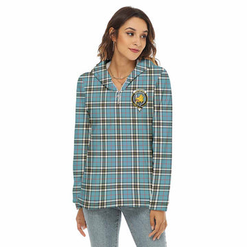 Thompson (Thomson) Tartan Women's Borg Fleece Hoodie with Half Zip with Family Crest Female - Tartan Vibes Clothing
