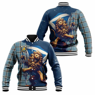 Thompson (Thomson) Tartan Family Crest Baseball Jacket with Scottish Majestic Lion Unisex - Tartan Vibes Clothing