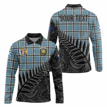 Thompson (Thomson) Crest Tartan Long Sleeve Polo Shirt with New Zealand Silver Fern Half Style Unisex - Tartan Vibes Clothing