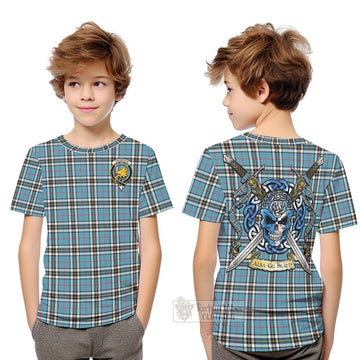 Thompson (Thomson) Tartan Kid T-Shirt with Family Crest Celtic Skull Style Youth XL Size14 - Tartan Vibes Clothing