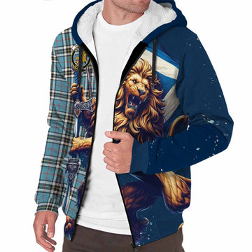 Thompson (Thomson) Tartan Family Crest Sherpa Hoodie with Scottish Majestic Lion Unisex S - Tartan Vibes Clothing