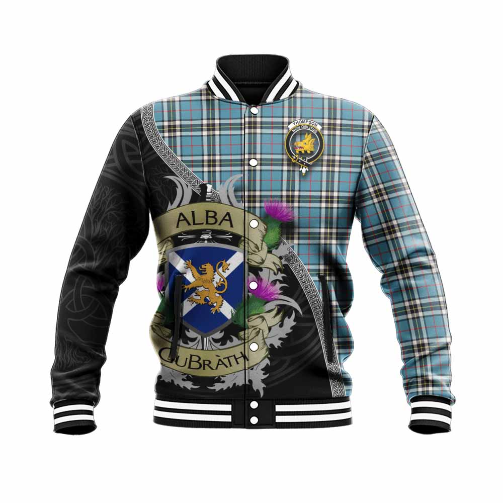Thompson (Thomson) Tartan Family Crest Baseball Jacket Lion Rampant Royal Thistle Shield Celtic Inspired Unisex - Tartan Vibes Clothing