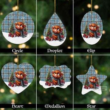 Thompson (Thomson) Tartan Christmas Aluminium Ornament with Adorable Highland Coo