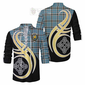Thompson (Thomson) Tartan Ghillie Kilt Shirt with Family Crest and Celtic Symbol Style Men - Tartan Vibes Clothing