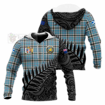 Thompson (Thomson) Crest Tartan Knitted Hoodie with New Zealand Silver Fern Half Style