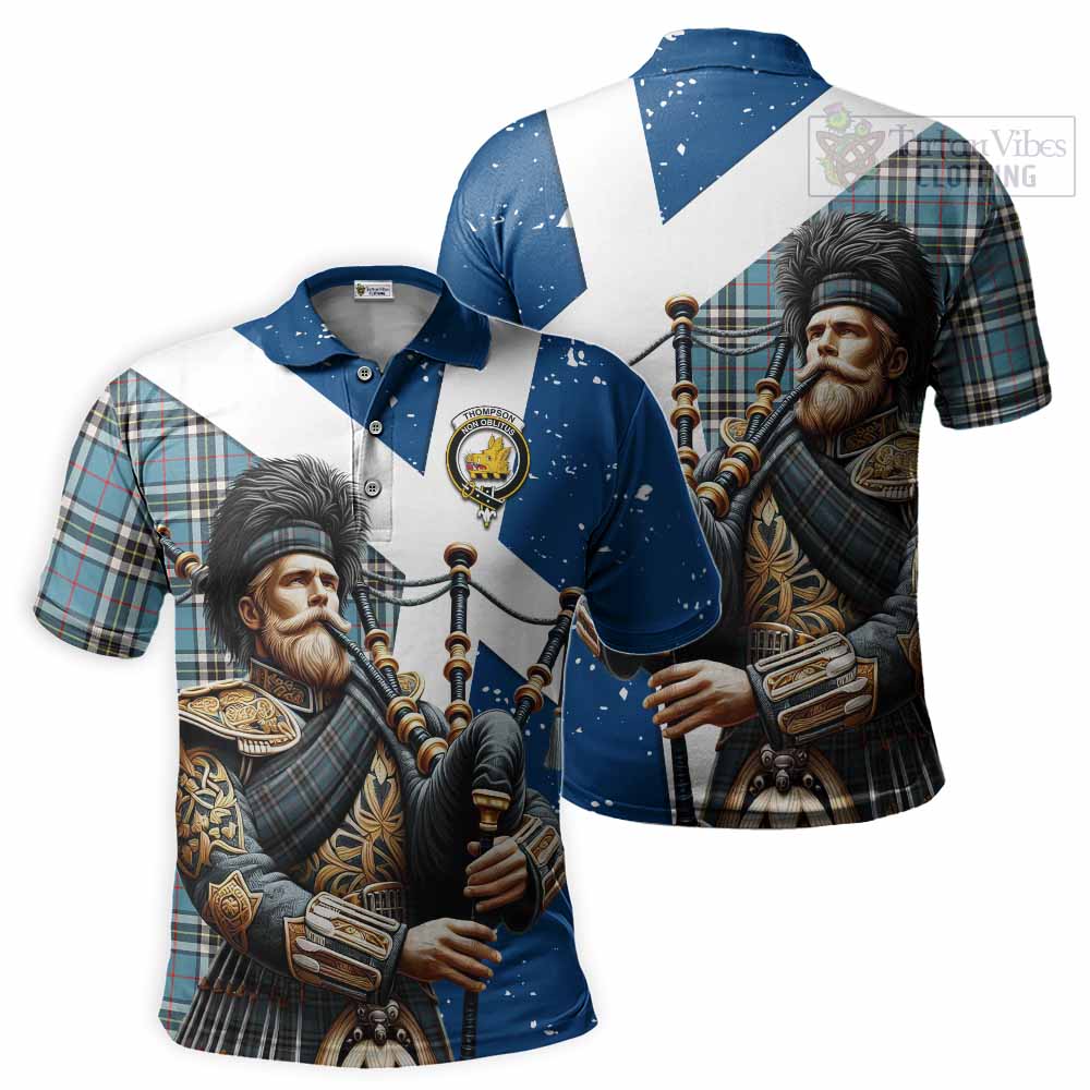 Thompson (Thomson) Tartan Polo Shirt with Family Crest Scottish Bagpiper Vibes Kid - Tartan Vibes Clothing