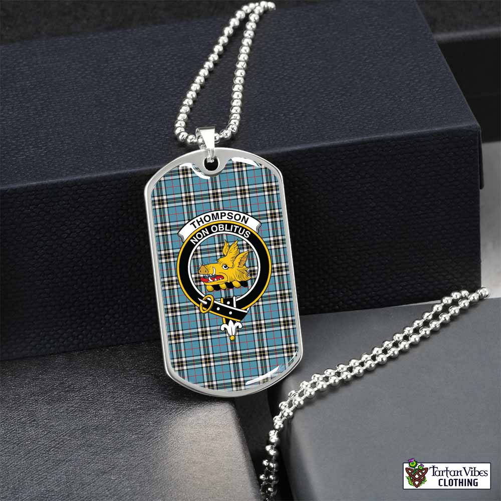 Thompson (Thomson) Tartan Dog Tag Necklace with Family Crest Silver No - Tartan Vibes Clothing