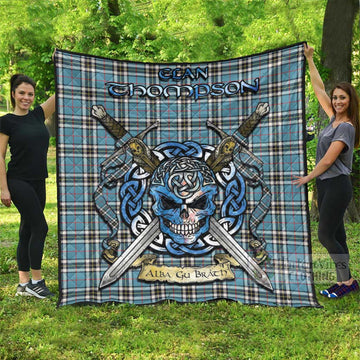 Thompson (Thomson) Tartan Quilt with Celtic Skull Alba Gu Brath Style Super King Quilt 91" x 110" - Tartan Vibes Clothing