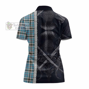 Thompson (Thomson) Tartan Women's Polo Shirt with Family Crest Cross Sword Thistle Celtic Vibes - Tartan Vibes Clothing