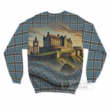 Thompson (Thomson) Tartan Family Crest Sweatshirt with Scottish Ancient Castle Style - Tartan Vibes Clothing
