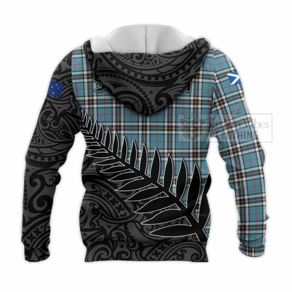 Tartan Vibes Clothing Thompson (Thomson) Crest Tartan Knitted Hoodie with New Zealand Silver Fern Half Style