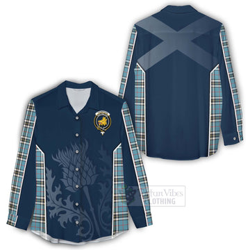 Thompson (Thomson) Tartan Women's Casual Shirt with Family Crest and Scottish Thistle Vibes Sport Style