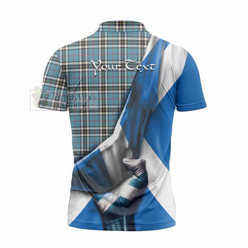 Thompson (Thomson) Tartan Zipper Polo Shirt with Family Crest Scotland Patriotic Style - Tartan Vibes Clothing