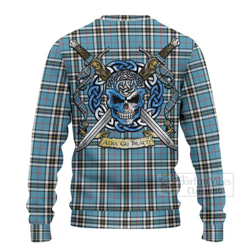 Thompson (Thomson) Tartan Ugly Sweater with Family Crest Celtic Skull Style - Tartan Vibes Clothing
