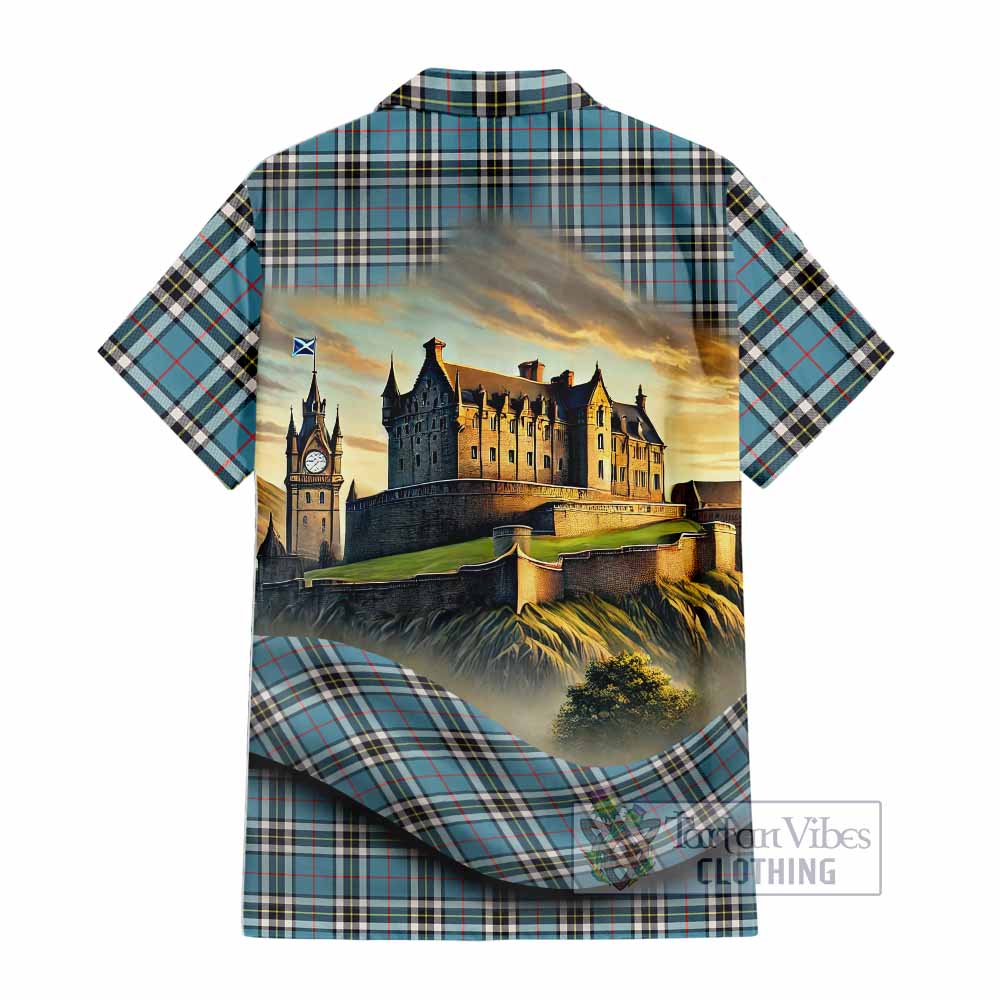 Thompson (Thomson) Tartan Family Crest Hawaiian Shirt with Scottish Ancient Castle Style - Tartan Vibes Clothing
