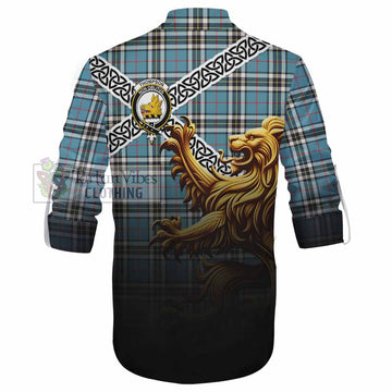 Thompson (Thomson) Crest Tartan Ghillie Kilt Shirt with Golden Lion Emblem Celtic Style - Tartan Vibes Clothing