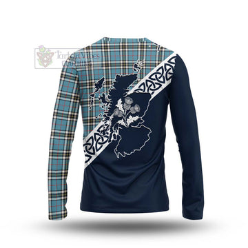 Thompson (Thomson) Tartan Long Sleeve T-Shirt Featuring Thistle and Scotland Map - Tartan Vibes Clothing