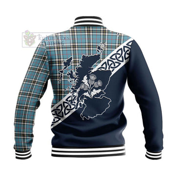 Thompson (Thomson) Tartan Baseball Jacket Featuring Thistle and Scotland Map - Tartan Vibes Clothing