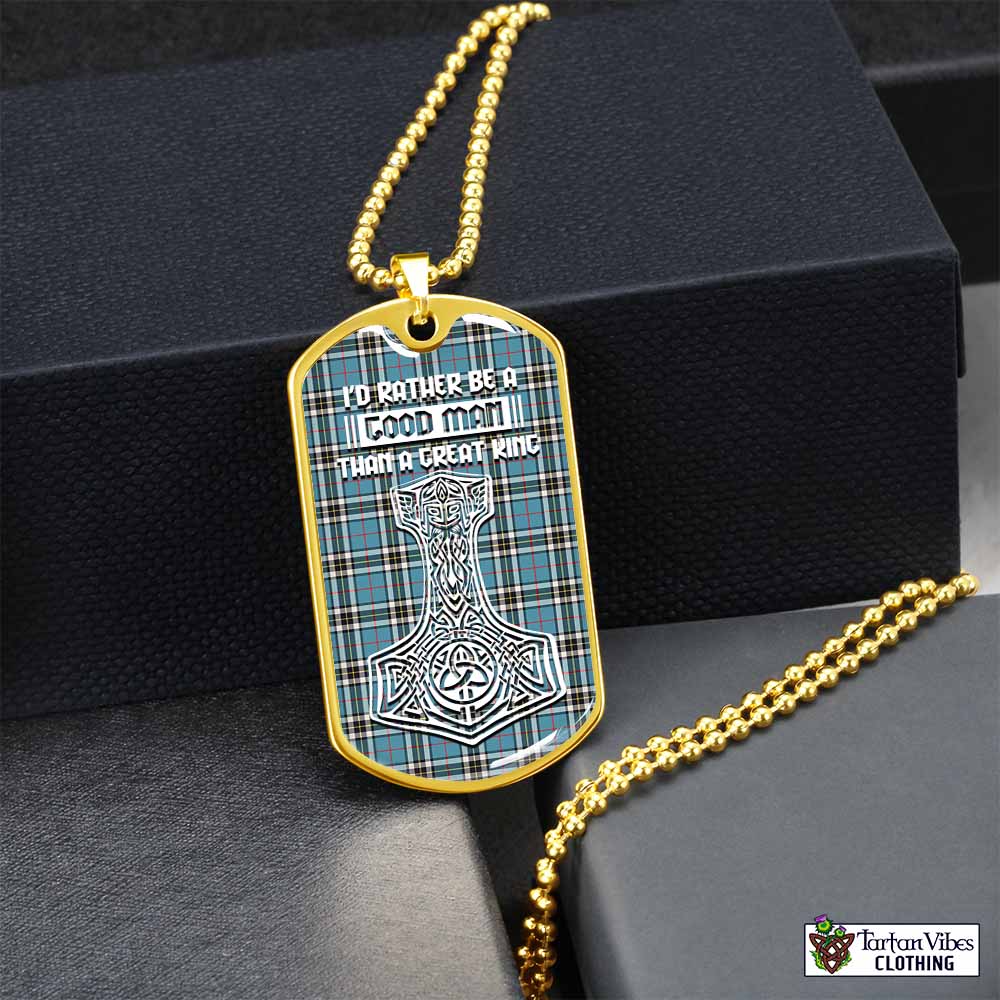 Thompson (Thomson) Tartan Dog Tag Necklace Viking Mjolnir Style Gold No - Tartan Vibes Clothing