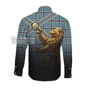 Thompson (Thomson) Crest Tartan Long Sleeve Button Shirt with Golden Lion Emblem Celtic Style Men's Shirt - Tartan Vibes Clothing