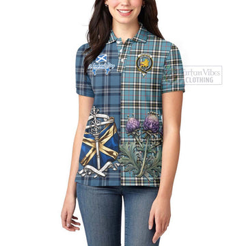 Thompson (Thomson) Tartan Women's Polo Shirt Happy St. Andrew's Day Half Tartan Style - Tartan Vibes Clothing