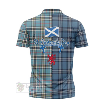 Thompson (Thomson) Tartan Zipper Polo Shirt Happy St. Andrew's Day Half Tartan Style - Tartan Vibes Clothing
