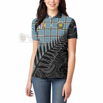 Thompson (Thomson) Crest Tartan Women's Polo Shirt with New Zealand Silver Fern Half Style