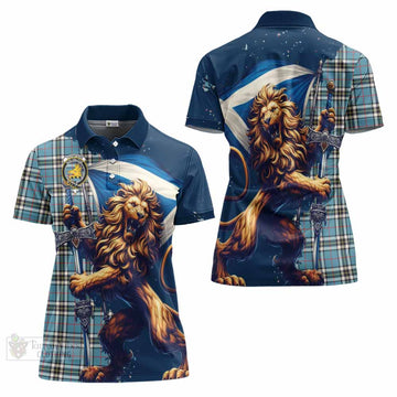 Thompson (Thomson) Tartan Family Crest Women's Polo Shirt with Scottish Majestic Lion - Tartan Vibes Clothing