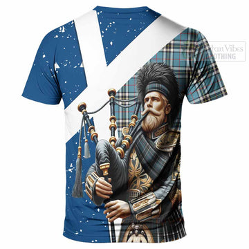 Thompson (Thomson) Tartan T-Shirt with Family Crest Scottish Bagpiper Vibes - Tartan Vibes Clothing