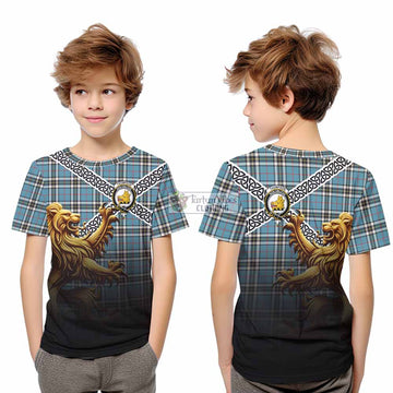 Thompson (Thomson) Crest Tartan Kid T-Shirt with Golden Lion Emblem Celtic Style - Tartan Vibes Clothing