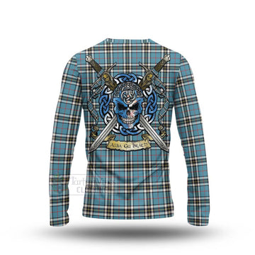 Thompson (Thomson) Tartan Long Sleeve T-Shirt with Family Crest Celtic Skull Style - Tartan Vibes Clothing