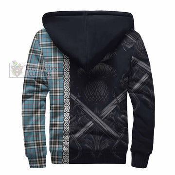 Thompson (Thomson) Tartan Sherpa Hoodie with Family Crest Cross Sword Thistle Celtic Vibes - Tartan Vibes Clothing