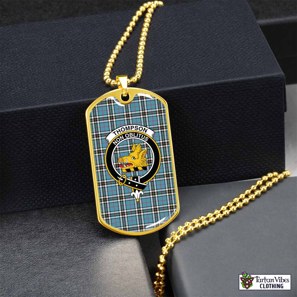 Thompson (Thomson) Tartan Dog Tag Necklace with Family Crest Gold No - Tartan Vibes Clothing