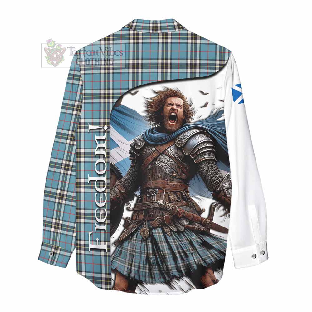 Tartan Vibes Clothing Thompson (Thomson) Crest Tartan Women's Casual Shirt Inspired by the Freedom of Scottish Warrior