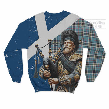 Thompson (Thomson) Tartan Sweatshirt with Family Crest Scottish Bagpiper Vibes - Tartan Vibes Clothing