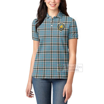 Thompson (Thomson) Tartan Women's Polo Shirt with Family Crest Celtic Skull Style - Tartan Vibes Clothing