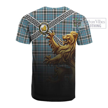 Thompson (Thomson) Crest Tartan Cotton T-shirt with Golden Lion Emblem Celtic Style - Tartan Vibes Clothing