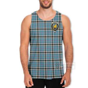 Thompson (Thomson) Tartan Men's Tank Top with Family Crest and Bearded Skull Holding Bottles of Whiskey - Tartan Vibes Clothing