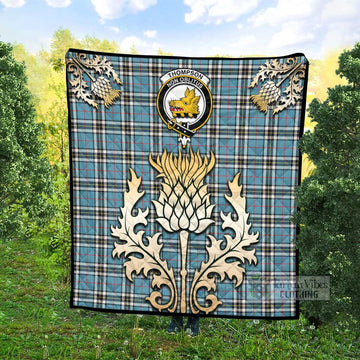 Thompson (Thomson) Tartan Quilt with Family Crest and Golden Thistle Style - Tartan Vibes Clothing